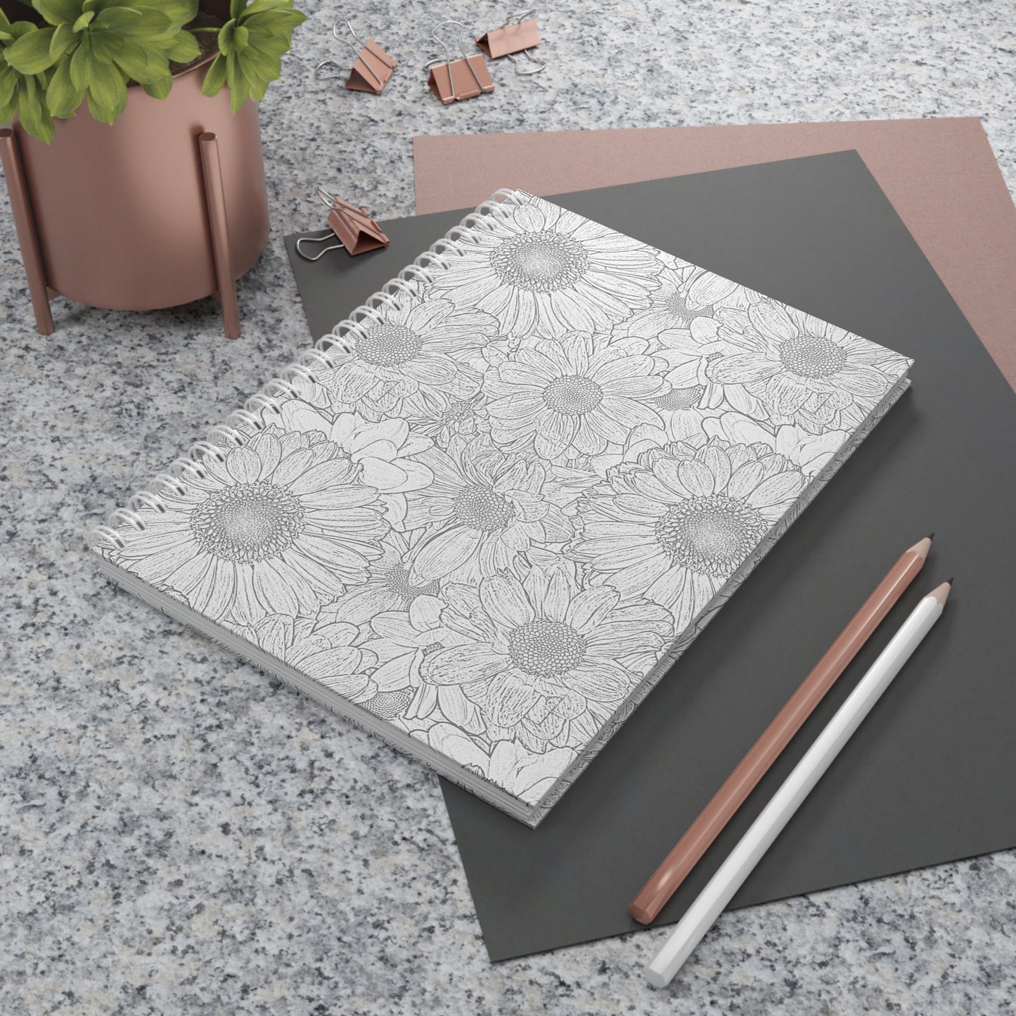 Grey Florals Spiral Bound Notebook